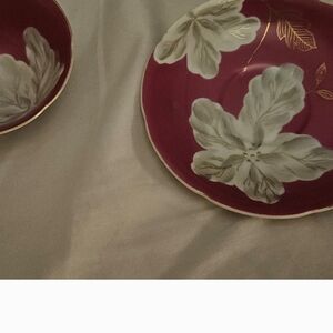 TEA CUP & SAUCER~~~ Burgundy and White